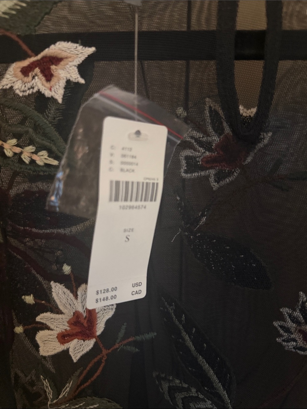 Anthropologie Black Sheer Floral-Embroidered Long Sleeve Blouse - Picture 6 of 6